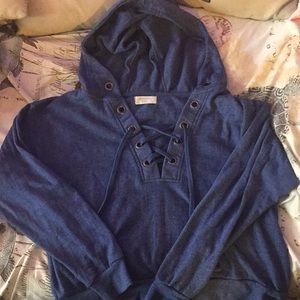 Blue Lace Up Hoodie